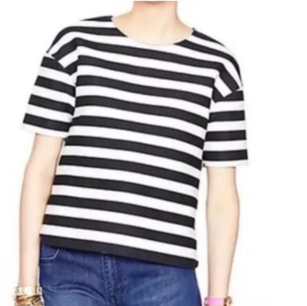 Kate Spade Live Colorfully striped top blouse gold zipper back short sleeve - Picture 3 of 8